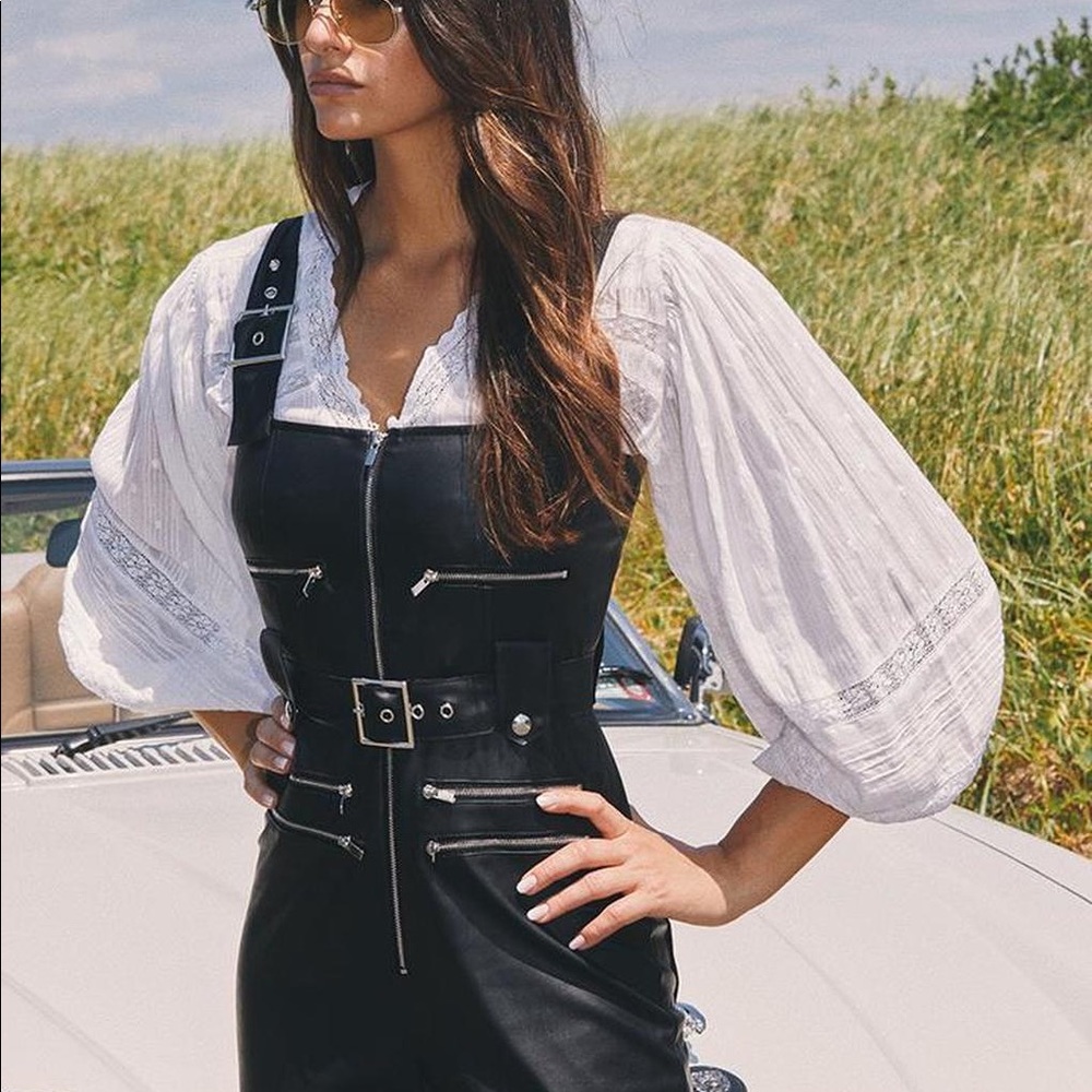 NWT WeWoreWhat Faux Leather Moto Overalls